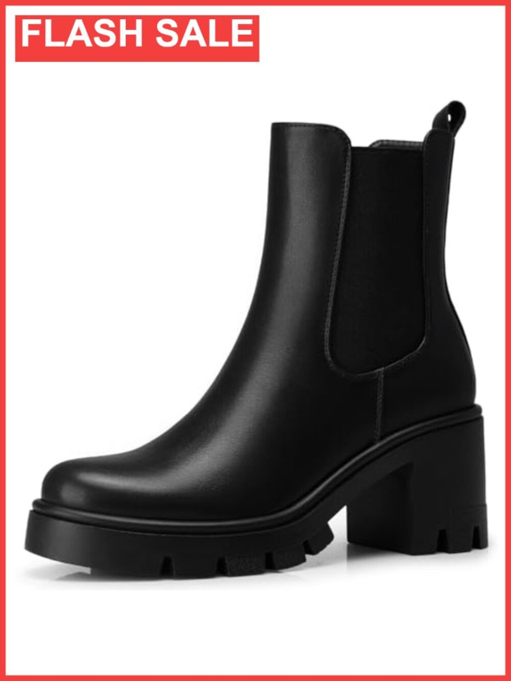 Chelsea Ankle Boots 2.9 Inch Platform Block Heel Zip PU Leather